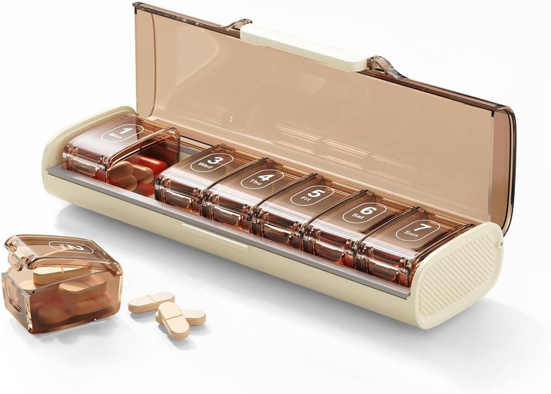 Weekly Pill Organizer,Portable 7 Day Pill Box,Moisture Proof Medicine Pill Organizer,Travel Pill Case with BPA-Free Material,Pocket-Size for Supplements & Vitamins (White)