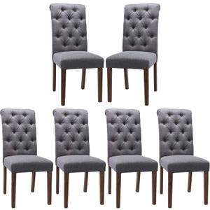 COLAMY Button Tufted Diner Chair Set of 6, Upholstered Stylish Fabric Accent Parsons Chairs with Solid Wood Legs and Padded Seat for Dining Room, Kitchen - Grey, count of 2