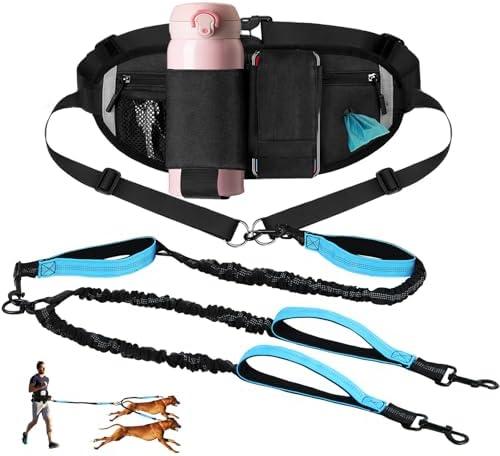 Hands Free Dog Leash with Adjustable Waist Belt, Double Waist Leash for Two Dog Walking Training Jogging, Double-Leashes for Two Large Dogs, Dual Padded Handles Pet Running-Leashes Hands Free(Blue)