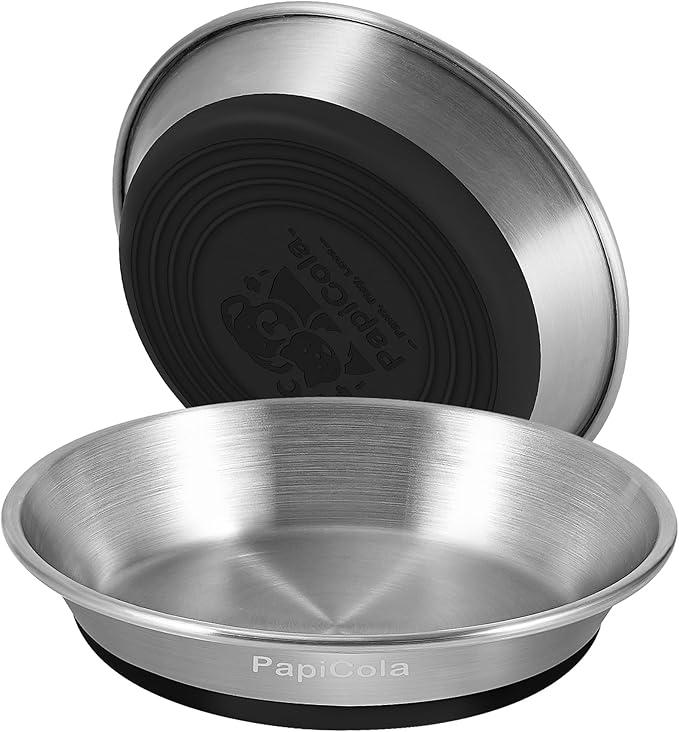 2 Pack Stainless Steel Cat Bowls, Non-Slip Food and Water Dishes, Whisker Friendly with Wide and Shallow Design, 6.3 Inches Wide, 0.71mm Thick Steel, Cat Dish