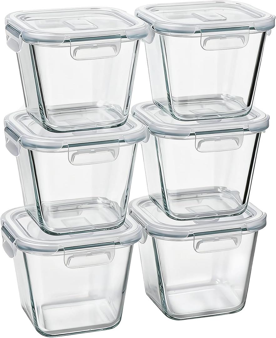 Glass Soup Containers with Lids 32 oz, 4 Cup Glass Storage Containers, Tall Borosilicate Glass Food Storage Containers for Lunch, Ice Cream, Travel and Deli, Soup Freezer Safe Containers with Lids (Transparent6)