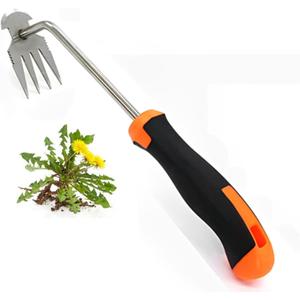 Weed Removal Tool, 2025 New Garden Weeding Tools Manganese Steel Hand Weeder Tool with Handle, 4 Teethes Dual Purpose Manual Weeders Tool Weed Pulling Tool for Garden (Rubber Handle)