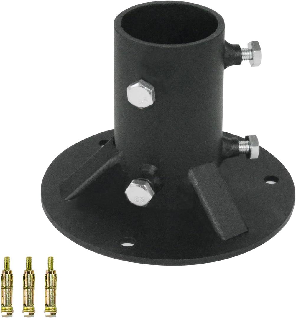2" Base Flange,Chain Link Fence Pole Floor Flange, Heavy Solid Fence Post Concrete Mount for Holding The Fence/Mailbox/Flag Round Posts, Bolts/Side Screws are Included (2 Inch)
