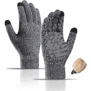 Wool Winter Gloves Men Women Fleece lined Knit Touch Screen Warm Thermal Snow Driving Cycling Gloves Cold Weather (Gray)