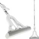 Elegant White PVA Sponge Mop, Adjustable Handle & Super Absorbent Sponge for Wet and Dry Cleaning, Self-Wringing Mop with 12.9in Head, Removable & Reusable Roller for Effortless Home Floor Cleaning