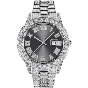 SENRUD Unisex Watch Fashion Crystal Diamond Watch Mens Womens Quartz Analog Watch Stainless Steel Big Face Wrist Watch (Black)