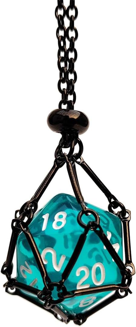 Interchangeable D20 Dice Holder Necklace - Black Empty Cage - DND Gift