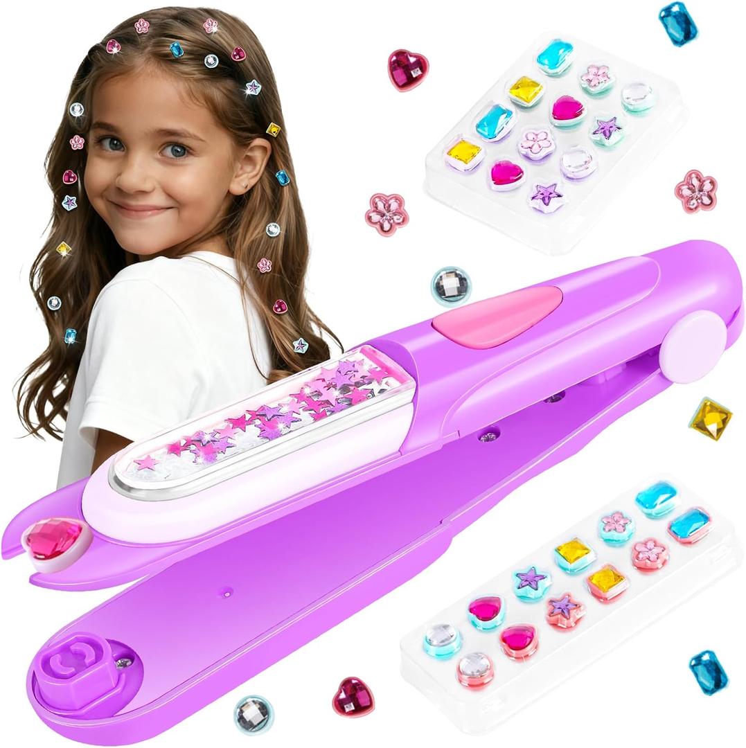 kidzkube Kids Hair Gem Stamper Kit, Quick Gems Hair Jeweler, Bling Hair Jewels for Girls Toys, Hair Styling Tool with Reusable Shining Diamonds, Birthday Gifts Toys for Girls (Purple)