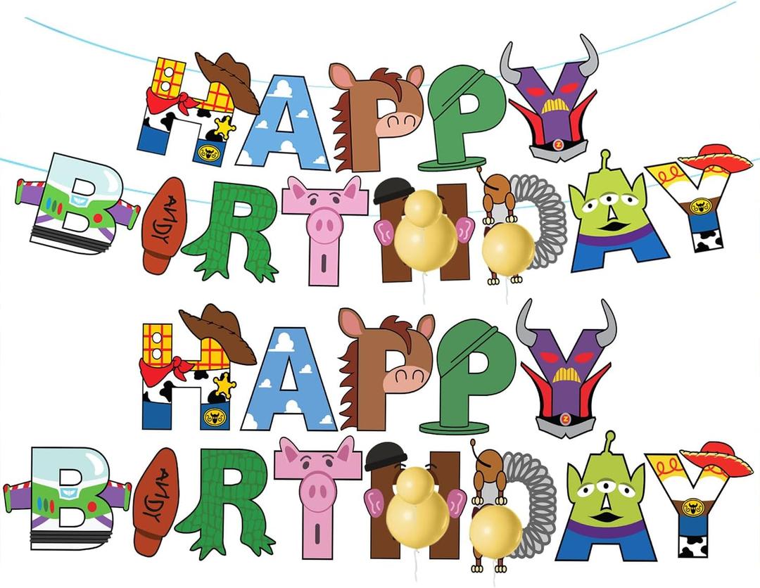 METIXOZE Cartoon Story Happy Birthday Banner Party Decorations Supplies for Boys Girls 1st 2nd 3rd 4th 10th Birhday Party Decor (multi-color)
