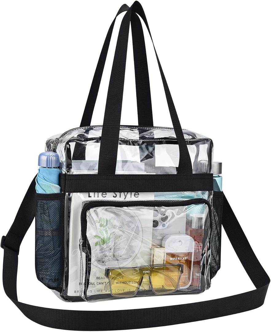 Clear Bag for Stadium Events 12612 Clear Tote Bag for Concert,Sport,Festival (Black)