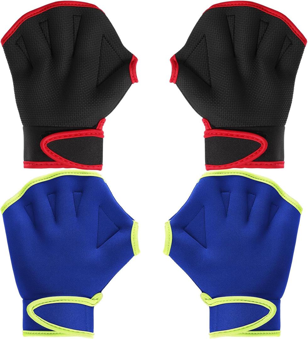 Sumind 2 Pairs Swimming Gloves Aquatic Training Gloves Neoprene Mittens Webbed Fitness Water Aerobics Resistance Training for Women Men Swimming Diving(Medium,Blue/ Green, Black/ Red), Medium