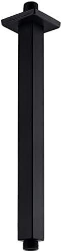Anpean 12 Inch Square Ceiling Mounted Shower Arm and Flange, Matte Black