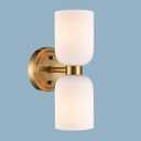 CLAXY Modern Gold Bathroom Vanity Milky Glass Wall Sconce Bathroom Light Fixtures with 2-Light Dimmable