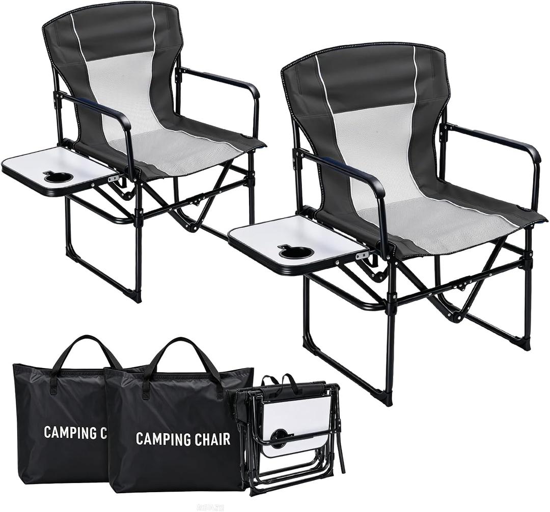 2 Pack Oversized Camping Chair Directors Chairs with Side Table