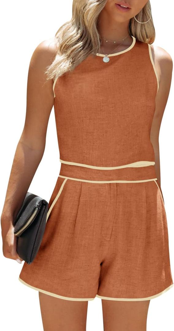 Fessceruna Women's 2 Piece Outfits Sleeveless Crop Zip Back Tank Top and High Waist Shorts Summer Contrast Workout Sets (X-Large) Fessceruna Women's 2 Piece Outfits Sleeveless Crop Zip Back Tank Top and High Waist Shorts Summer Contrast Workout Sets (X-Large)