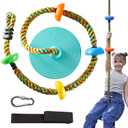 TURFEE Tree Swing for Kids -Blue Climbing Rope Tree with Platforms and Disc Seat Single Disc Seat and Climbing Rope Set w/Carabiner & 4 Ft Strap - Treehouse and Outdoor Playground -Blue