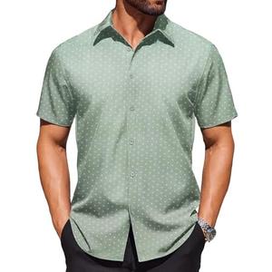 COOFANDY Mens Wrinkle Free Dress Shirt Polka Dot Short Sleeve Button Down Business Casual Shirts XL