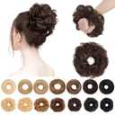SEGO Human Hair Messy Bun Hairpieces Real Scrunchies Wavy Curly Tousled Updo Donut Chignon Ponytail Extensions for Women Girls-#02 Dark Brown