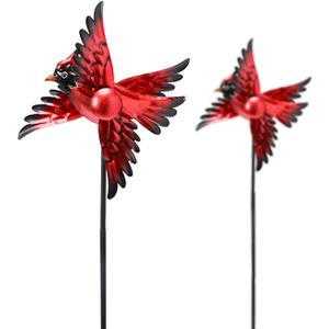 MUMTOP Cardinal Wind Spinner Outdoor, 2 Pack Metal Red Birds Windmill for Yard Art, Garden Decor