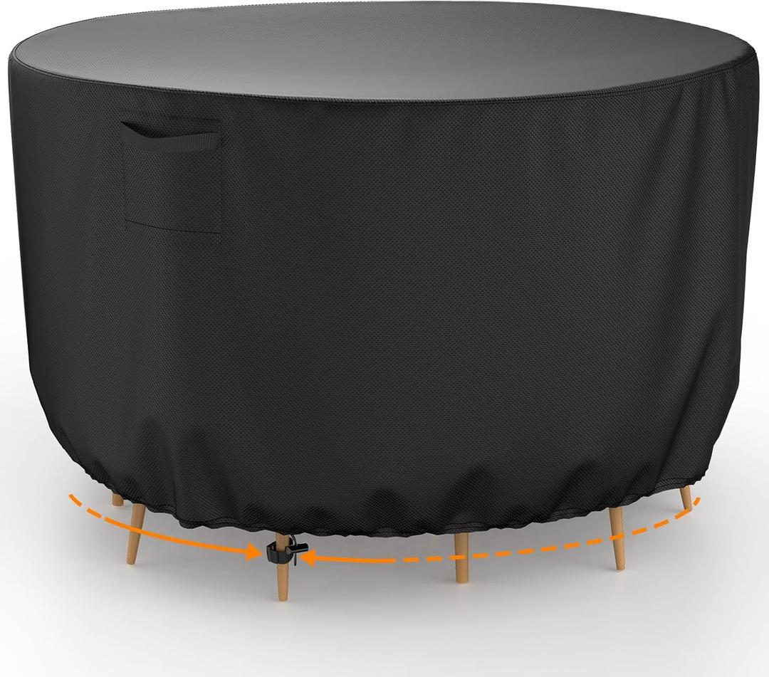 Brosyda Round Outdoor Table Cover, Heavy-Duty Waterproof Patio Furniture Covers, Tear-Resistant Round Patio Table And Chairs Cover, Outdoor Furniture Covers 62" DIA X 28" H-Black