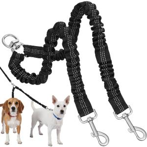 Double Dog Leash, Elasticity Dog Leash for 2 Dogs, 360 Swivel Double Anti-Winding Walking Training Leashes for Dogs That Pull, Comfortable Shock Absorbing Bungee