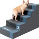 Dog Steps for High Bed, 23" H Dog Stairs for Small Dogs, 5-Tier Pet Stairs with Washable Cover, Non-Slip Pet Steps for Dogs to Get On Bed