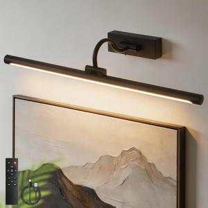 Wireless Rechargeable Picture Light for Wall, 24 Inch Battery Operated Art Lighting with Remote, 3CCT Dimmable & Timer Function, Adjustable Gallery Light for Paintings, Art Display (Black)