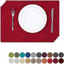 Kevin Textile Burlap Linen Placemats Set of 4 Valentines Day Heat Resistant Dining Table Place Mats Washable Kitchen Table Mats, 13 x19 inches, Burgundy