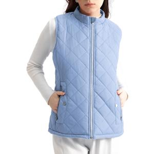 Women's Vest, Quilted Puffer Water-Resistant Zip With Pockets (Blue, XL)