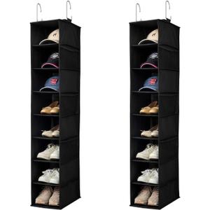 Berdeng Hanging Shoe Organizer for Closet with Side Mesh PocketsHat Racks for Baseball CapsShoe and Hat Holder & Storage8-ShelfBlack2 Pack