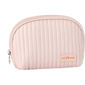 Small Makeup Bag for Purse Mini Cosmetic Pouch Waterproof Makeup Organizer for Women Small Cosmetic Bag PU Leather Travel Makeup Bag Lipstick Bag with Zipper Pink