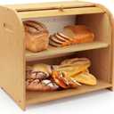 Bread Box for Kitchen Countertop, Double Layer Bamboo Bread Storage Container for Homemade Bread, Roll Top Bread Box with 3 Adjustable Height for Kitchen Counter, Natural Breadbox Organizer