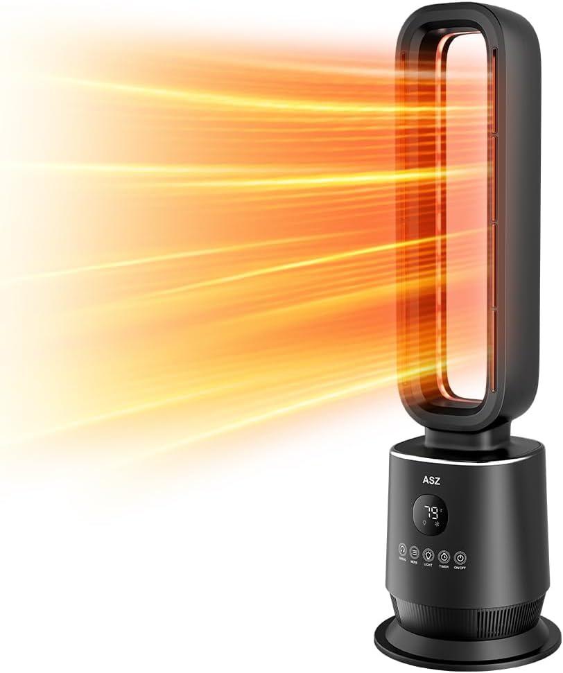 ASZ Tower Space Heater Bladeless with Thermostat- Oscillating Digital Ceramic Heaters for Indoor Home with Adjustable Thermostat, Timer and Remote Control, 32 Inches, 1500W (Black)