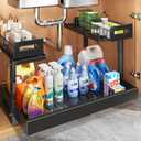 1 Pack Expandable Under Sink Organizers And Storage With Upgrade Ball-Bearing Slide Tracks,2-Tier Pull Out Under Cabinet Organizer Height Adjustable,Slide Out Under Sink Drawers-Black(Patent Pending)  15.3"-24.2"W