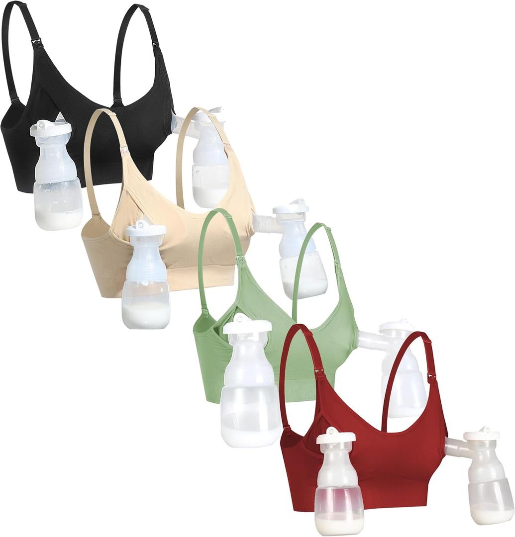 GXXGE Nursing Bra Support Pumping Bra Hands Free All in One Maternity Bra Comfortable Breast No Pad Pumps Bra (Nude/Green/Deep Red, XXL) Pack of 3