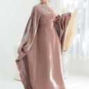 Dubai Bat Sleeve Dress Shiny Robe for Women Muslim 1pc Abaya Eid Prayer Clothes Soft Dubai Travel Party Dress Maxi Abaya, Dried Rosea