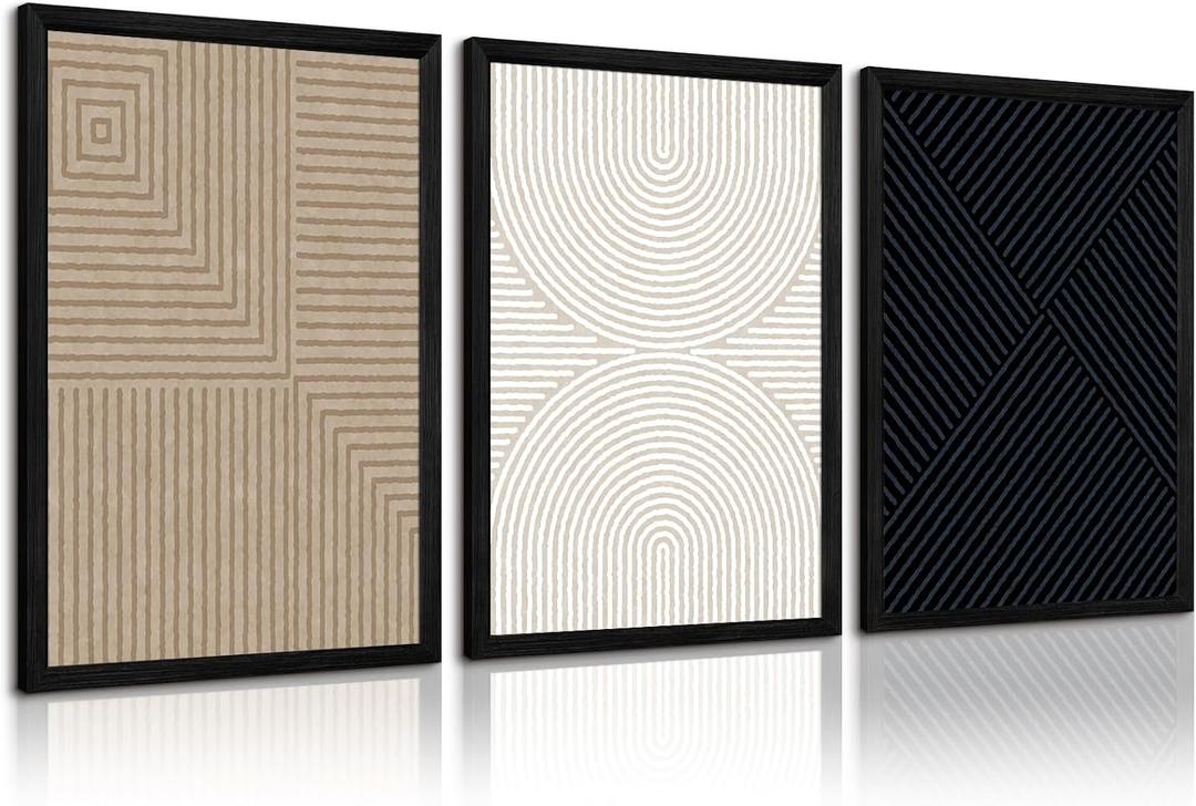 Abstract Modern Wall Decor Art Set of 3 Boho Neutral Canvas Wall Art Beige Minimalist Line Wall Art Decor Brown Black Art Modern Abstract Prints Pictures for Living Room Bedroom 24x36 Inch Framed
