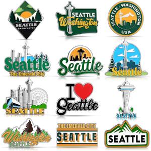 Konohan 12 Pcs Seattle Magnets for Refrigerator Metal Washington Fridge Magnet Magnetic Seattle Souvenirs Gifts USA State Magnetic Us City Refrigerator Stickers, Space Needle
