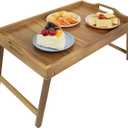 Utoplike Acacia Bed Tray Table for Eating, Large Breakfast Tray with Folding Legs, Wood Serving Trays for Laptop Working