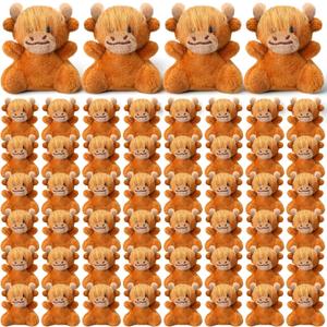 Shappy 50 Pcs Mini Highland Cow Animal Toys 2.36 Inch Small Highland Cattle Stuffed Animals Bulk Cute Tiny Plushies for Birthday Gift Party Carnival Prize
