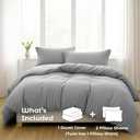Pure Bedding Duvet Cover Queen Size - 3 Pieces Extra Soft Bedding Set, Includes 1 Duvet Cover 90x90 Inches with Zipper Closure & 2 Pillow Shams, Comforter Not Included, Light Grey
