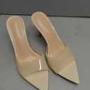 Women's Clear Pointed Toe Slingback Stilettos Heel Sandals Fashion Sexy Comfortable Summer Open Toe Backless Slip On Dress Slides Sandals for Casual Outdoor Party Work Wedding (Beige, 8)