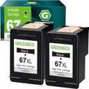 67XL Black Ink 2 Pack Replacement for HP 67 Black Ink Cartridge XL for DeskJet 4155e 2734e 4100e 2855e 4255e 2700 2755e 2700e Envy 6055e 6000 6455e 6400 Printer Ink 67