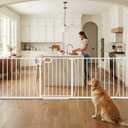 Baby Gates Extra Wide for Large Opennings with Door Pressure Mounted 85.5-90.6 Inch Extra Wide Baby Gate Dog gate for Doorways Indoor Metal Gate No Drilling with Walk-Through Door,White