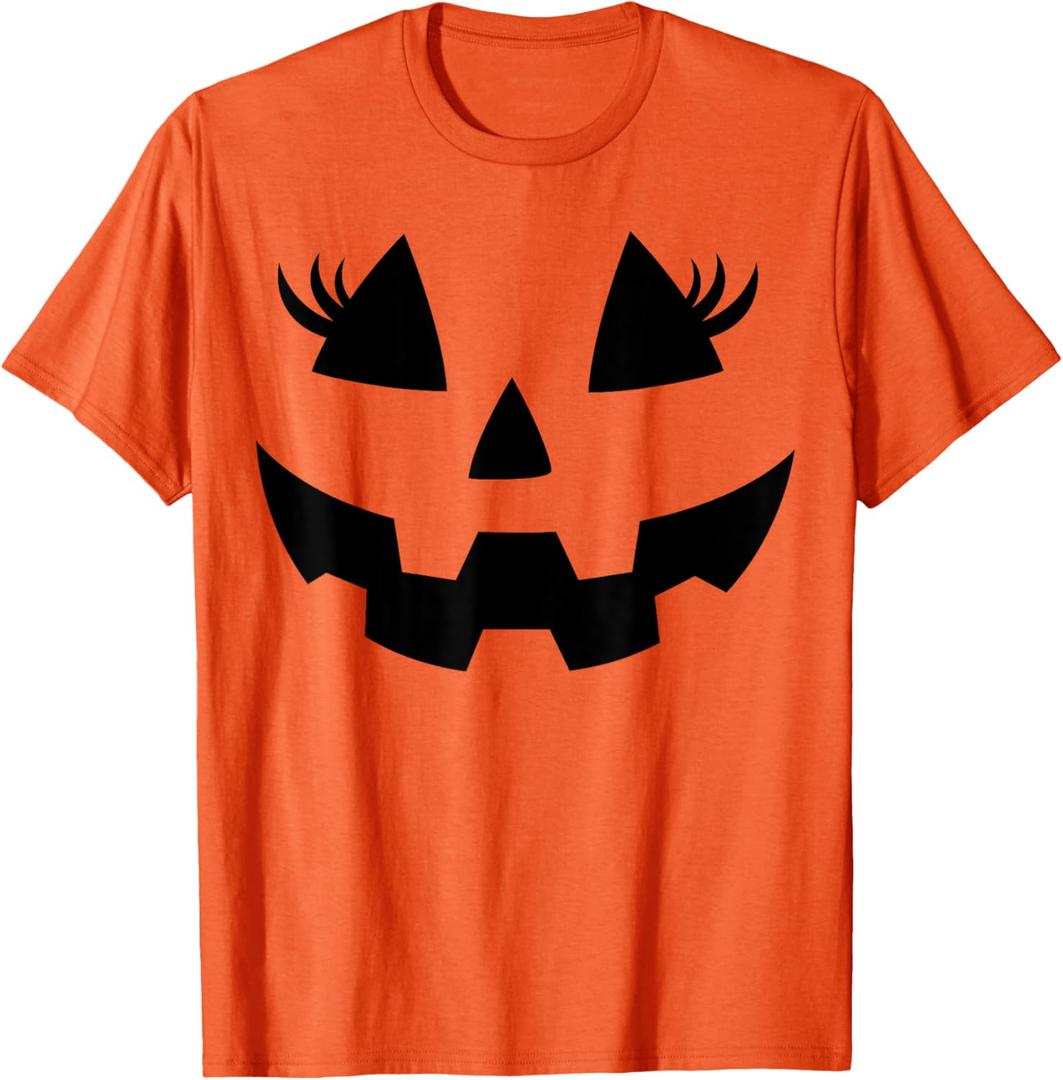 Jack O Lantern Eyelashes Pumpkin Face Halloween Women Girls T-Shirt Small