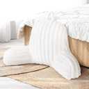 AELS Large Reading Pillow Replacement Cover with Arms and Pockets (Cover ONLY), 18" Soft Faux Fur Striped Backrest Pillow Cover Fits Standard Size Reading Pillows, Cream White