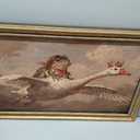 Gold Framed Frog Riding Goose Wall Art, Whimsical Canvas Print, 24x16