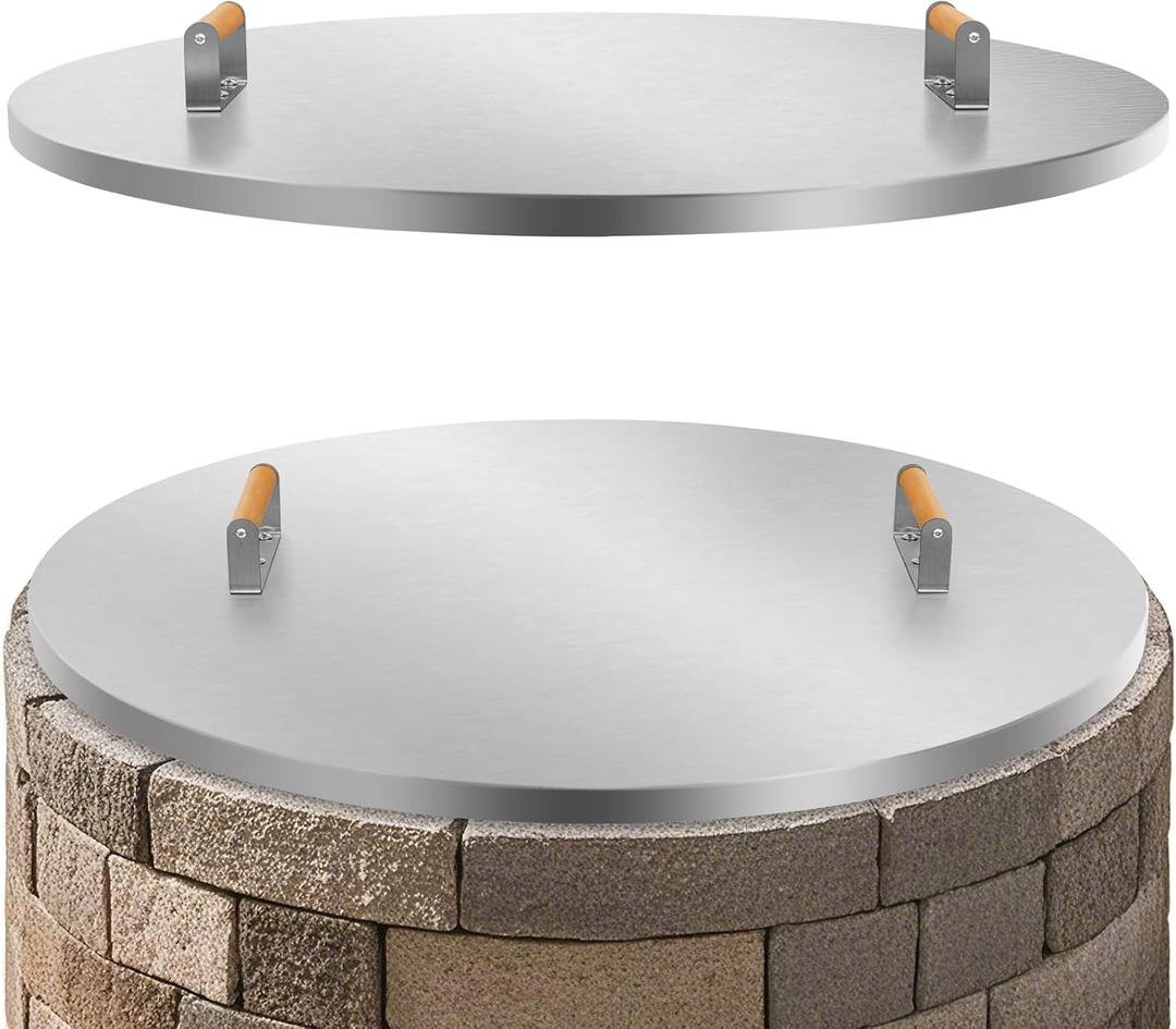 1MORE Firepit Lid Round 38"w/Handle,Metal Firepit Cover.Silver