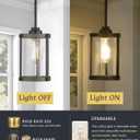 Farmhouse Pendant Light Fixtures, 1-Light Black Glass Pendant Lights for Kitchen Island, Industrial Rustic Mini Hanging Lighting with Rod, Wood Finish, Adjustable Length, OS-3014