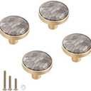 4 Pack Brass Decorative Cabinet Round Knobs, 1.25" Northern Europe/Chinese Style Pearl Shell Handles pulls knobs for Home Decor Cabinet Drawer Furnitures (4 Pack, Light Gray)
